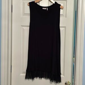 LOGO sleeveless tunic top with lace bottom edge   Size XL color black.